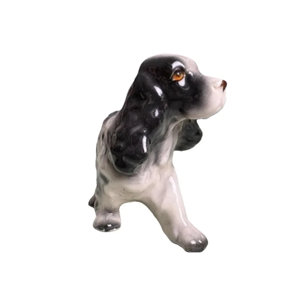 Vintage Black and White Porcelain Irish Setter‎ Cocker Spaniel Dog Mini Figurine